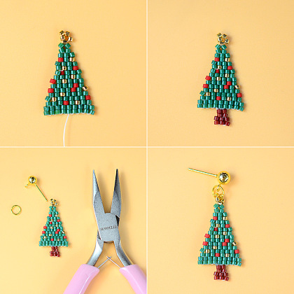 クリスマスツリーのビーズのイヤリング-5