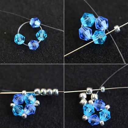 Bracelet en perles toupies en cristal bleu-3