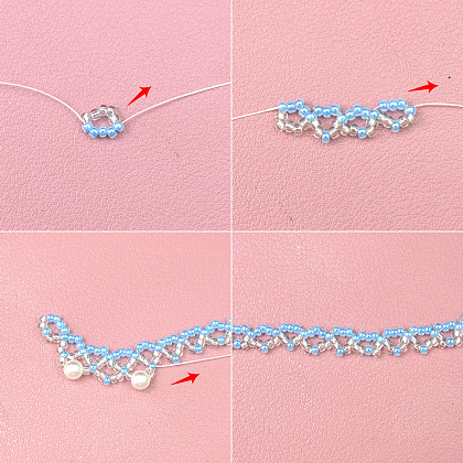 Кружевное ожерелье из голубых бус и жемчуга-3