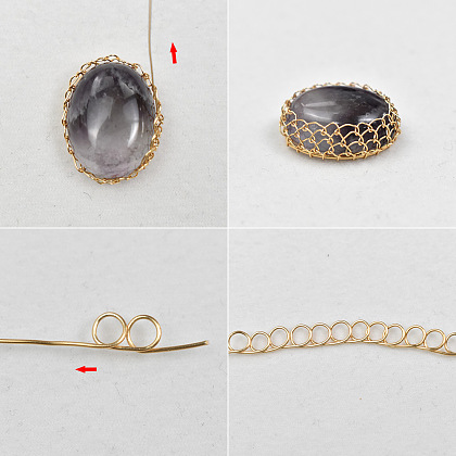 Pendente ornato vintage avvolto in filo con pietre preziose e perle-4