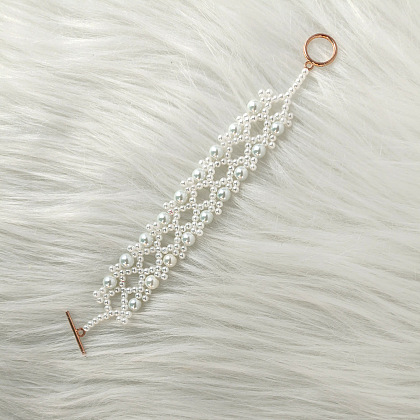 PandaHall Selected Idea on Pure White Glass Pearl Beaded Lace Bracelet-5