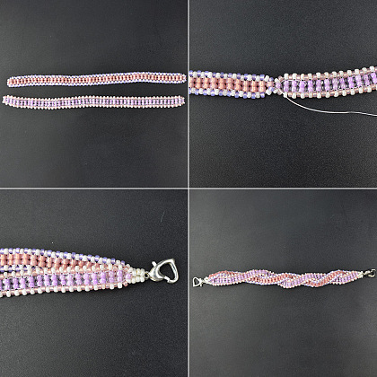 Bracelet perlé de graines roses et violettes-6