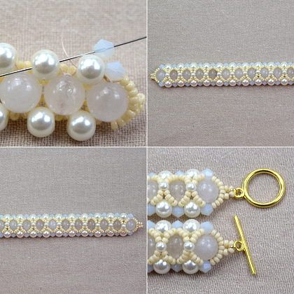 Bracciale con perline di vetro opalite e perle-6