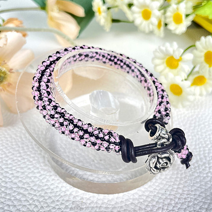 Saatperlen-Säulenarmband mit Lederband