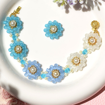 Браслет-цветок из бисера кошачий глаз-6