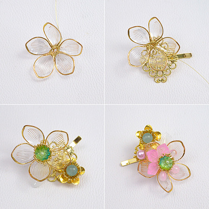 Заколка для волос с цветочным узором и бусинами-3