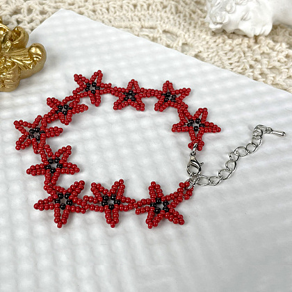 PandaHall Selected Idea on Seed Beaded Red Star Bracelet-5