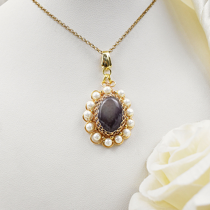 Colgante adornado vintage con envoltura de alambre con piedras preciosas y perlas-7