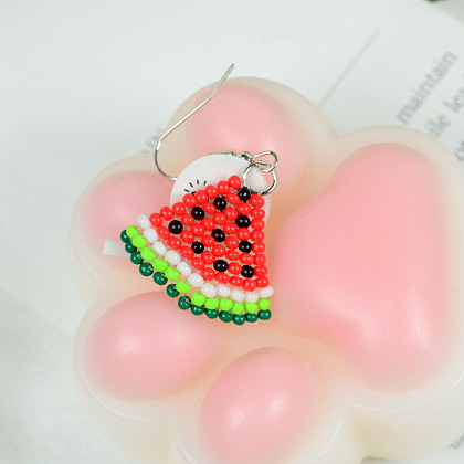 Boucles d'oreilles en perles en forme de pastèque-5