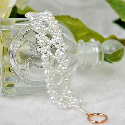 PandaHall Selected Idea on Pure White Glass Pearl Beaded Lace Bracelet-7