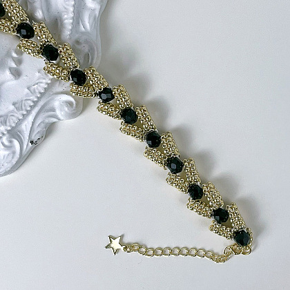 Браслет из черного и золотого стекла со стеклянными бусинами-8