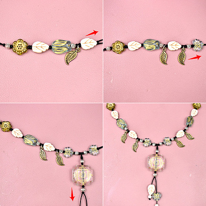 Чешское ожерелье из бисера в виде листа-4