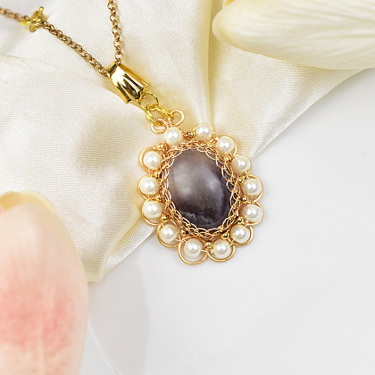 Pendente ornato vintage avvolto in filo con pietre preziose e perle-6