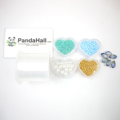 Ожерелье из голубых цветочных семян и жемчуга-2