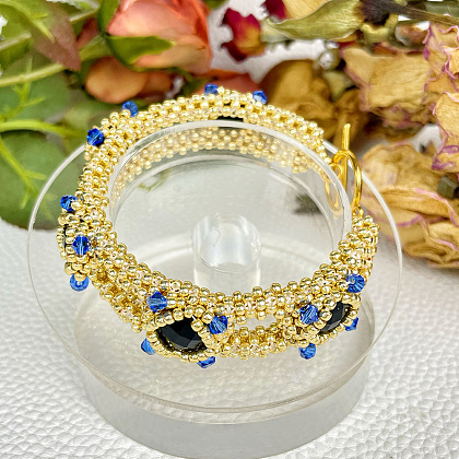 Bracelet de perles de graines dorées avec cabochons de verre-7