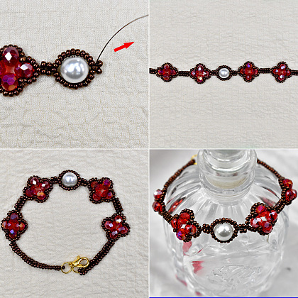 Bracelet perlé en verre rhombique vintage et perles-6