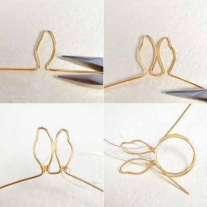Anillo de envoltura de alambre en forma de conejo-3
