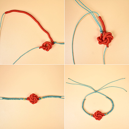 Bracelet rose tressé avec fil nylon-4