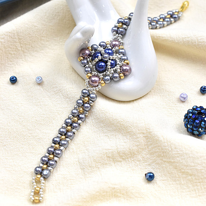 Pulsera de reloj con cuentas de perlas azules-7