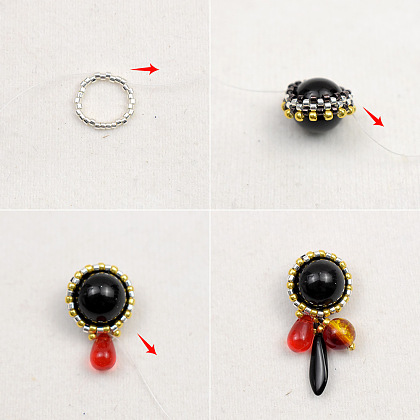 黒い宝石のぶら下がりピアス-3