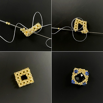 Bracelet de perles de graines dorées avec cabochons de verre-4