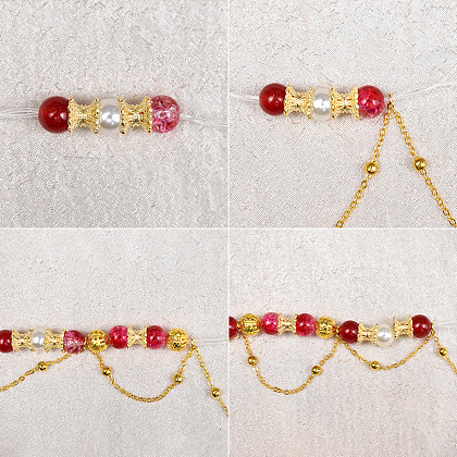 Браслет-цепочка с красными бусинами из драгоценных камней-3