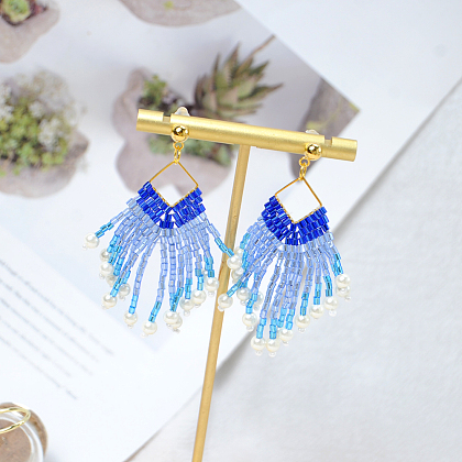 PandaHall Selected идея серег с бахромой и бусинами-трубочками