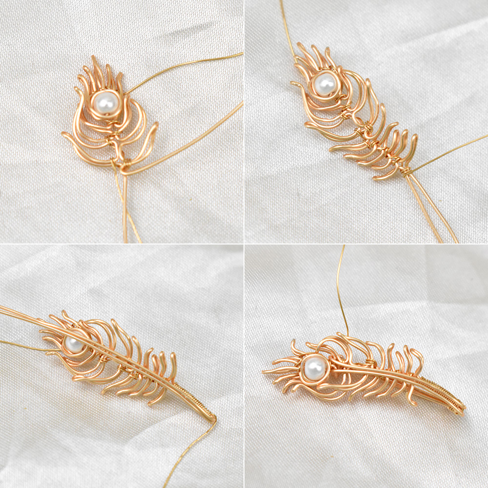 Брошь в виде листа, обмотанного проволокой-5