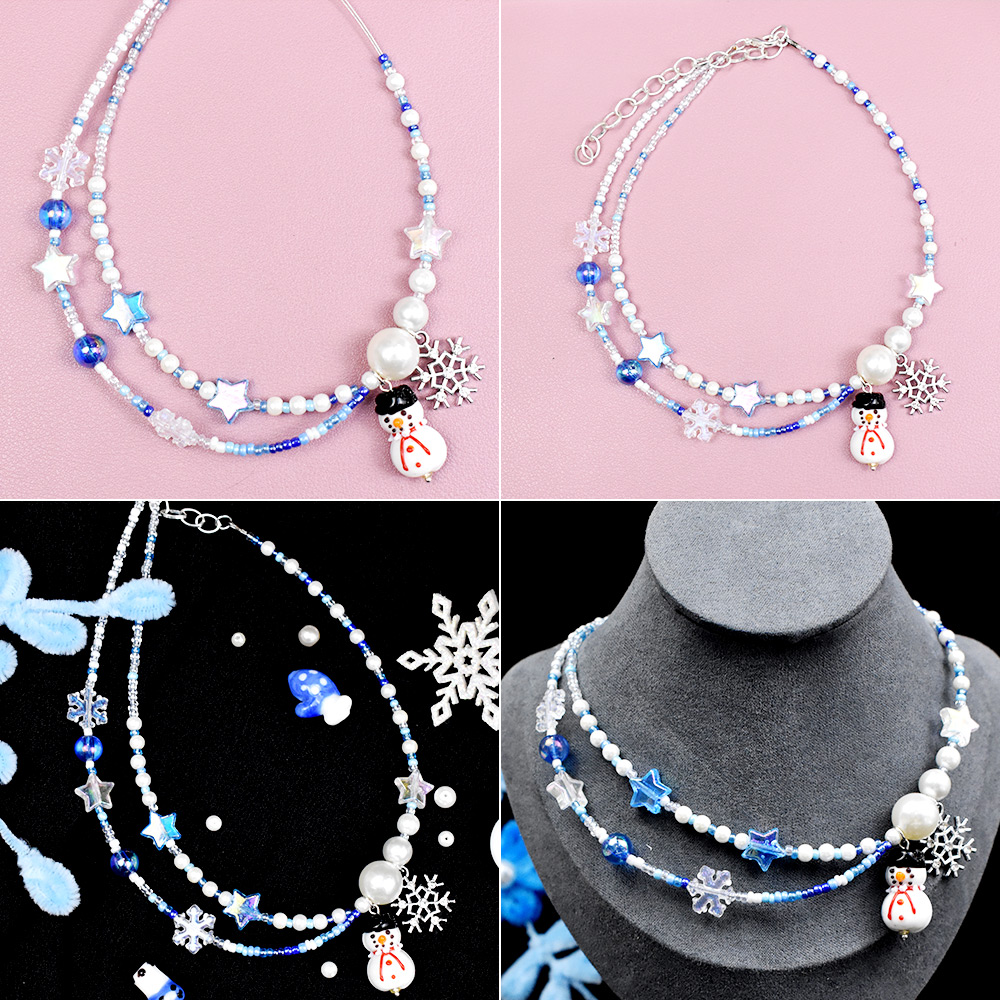 Зимнее бусы-снеговик ожерелье