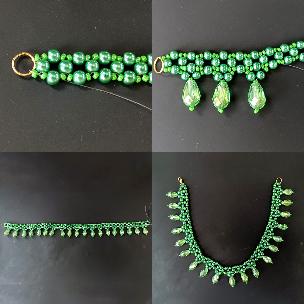 PandaHall Selected идея зеленого колье-капли со стеклянными жемчужными бусинами-4