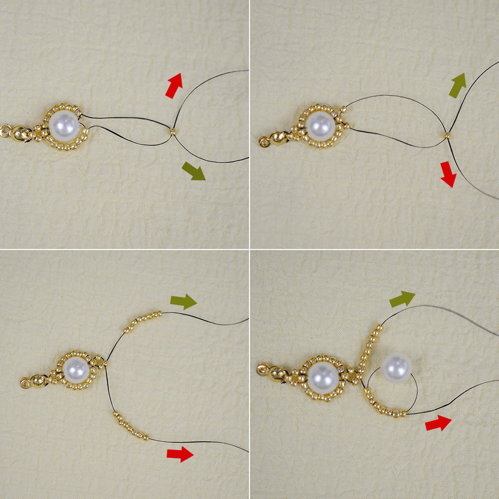 Браслет из бисера синего цвета с жемчугом и стеклянными бусинами-4