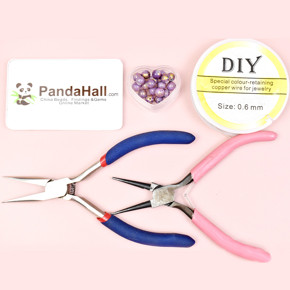 Браслет из проволоки с бусинами из фиолетовых драгоценных камней-2