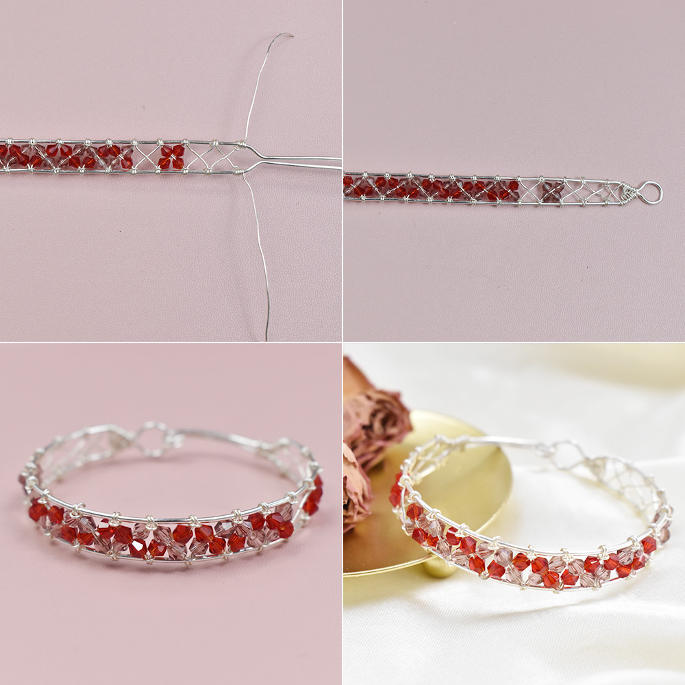 Браслет из проволоки и двухконусных стеклянных бусин-6