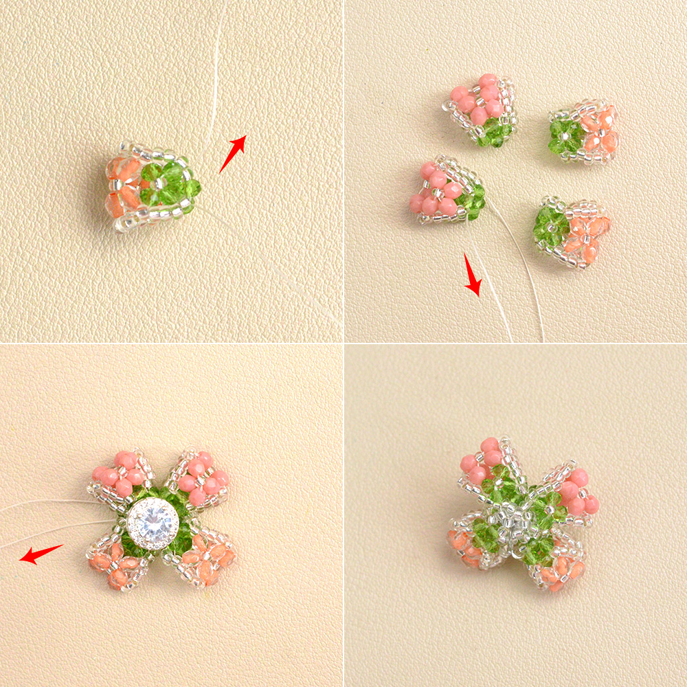 Серьги из розовых бантов и стеклянных бусин-4