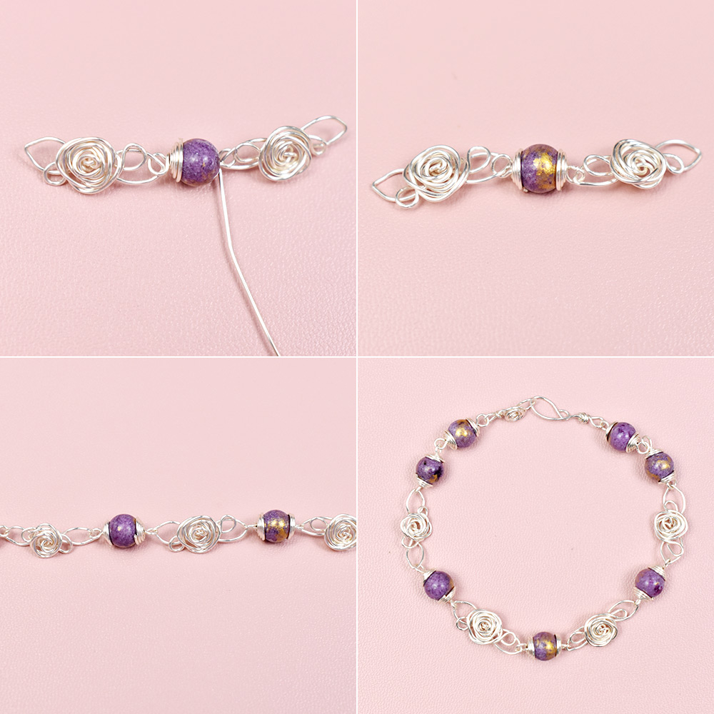 Браслет из проволоки с бусинами из фиолетовых драгоценных камней-5