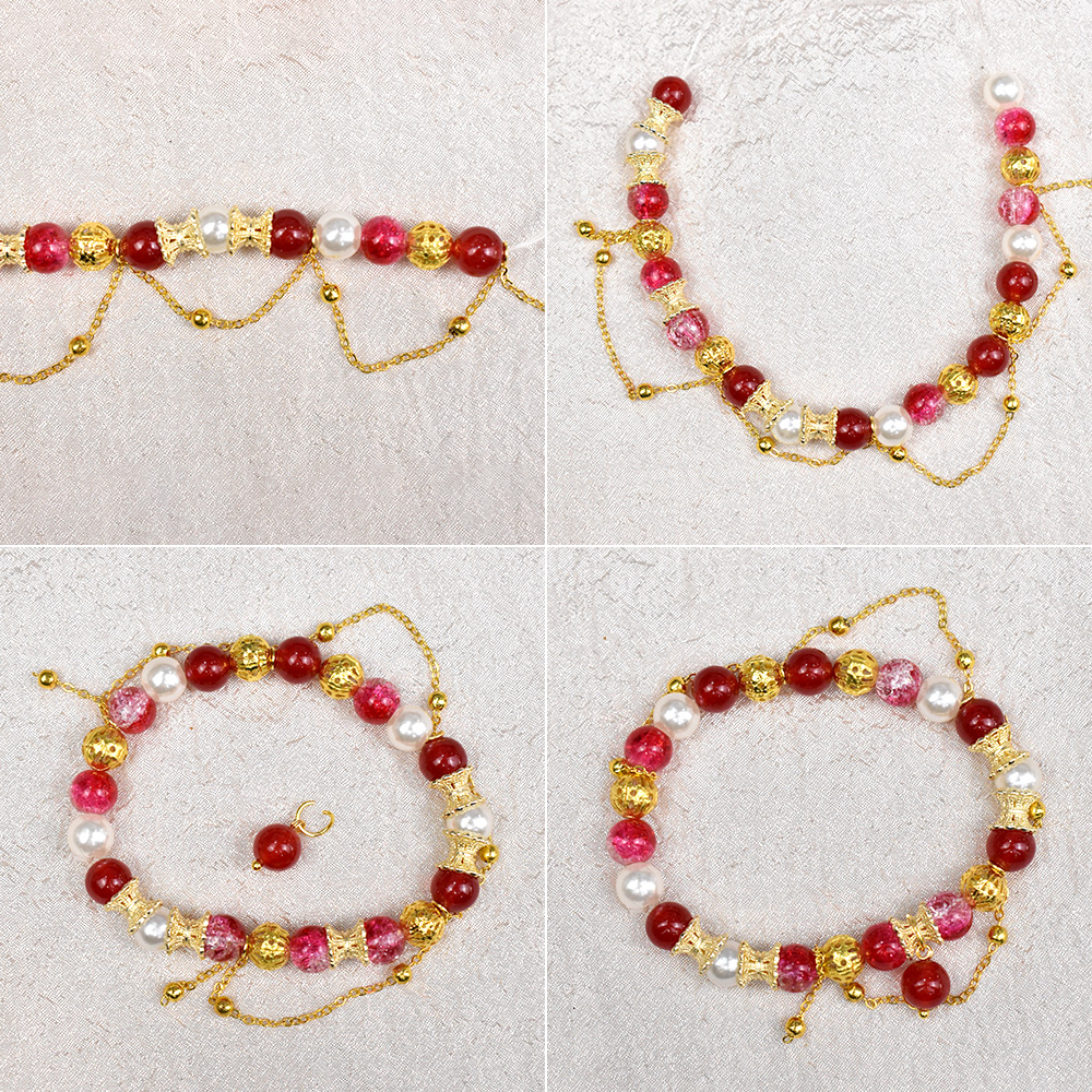 Браслет-цепочка с красными бусинами из драгоценных камней-4