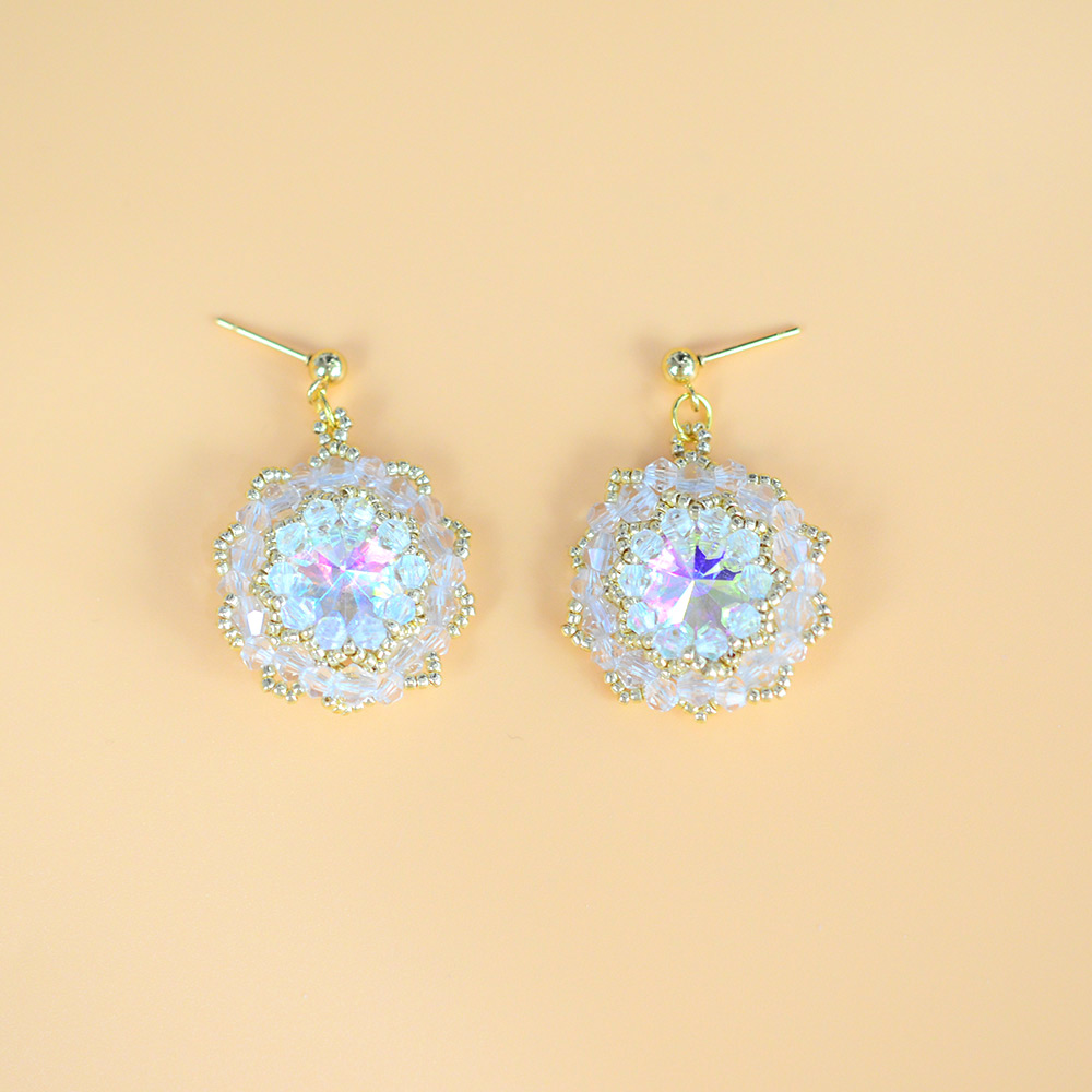 Серьги из стеклянных бусин с кабошоном из страз-6