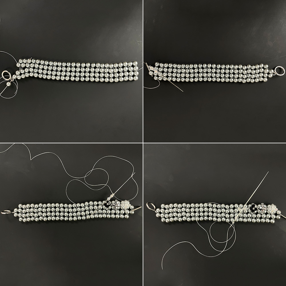 Graues Armband mit Glasperlen und Doppelkegelperlen