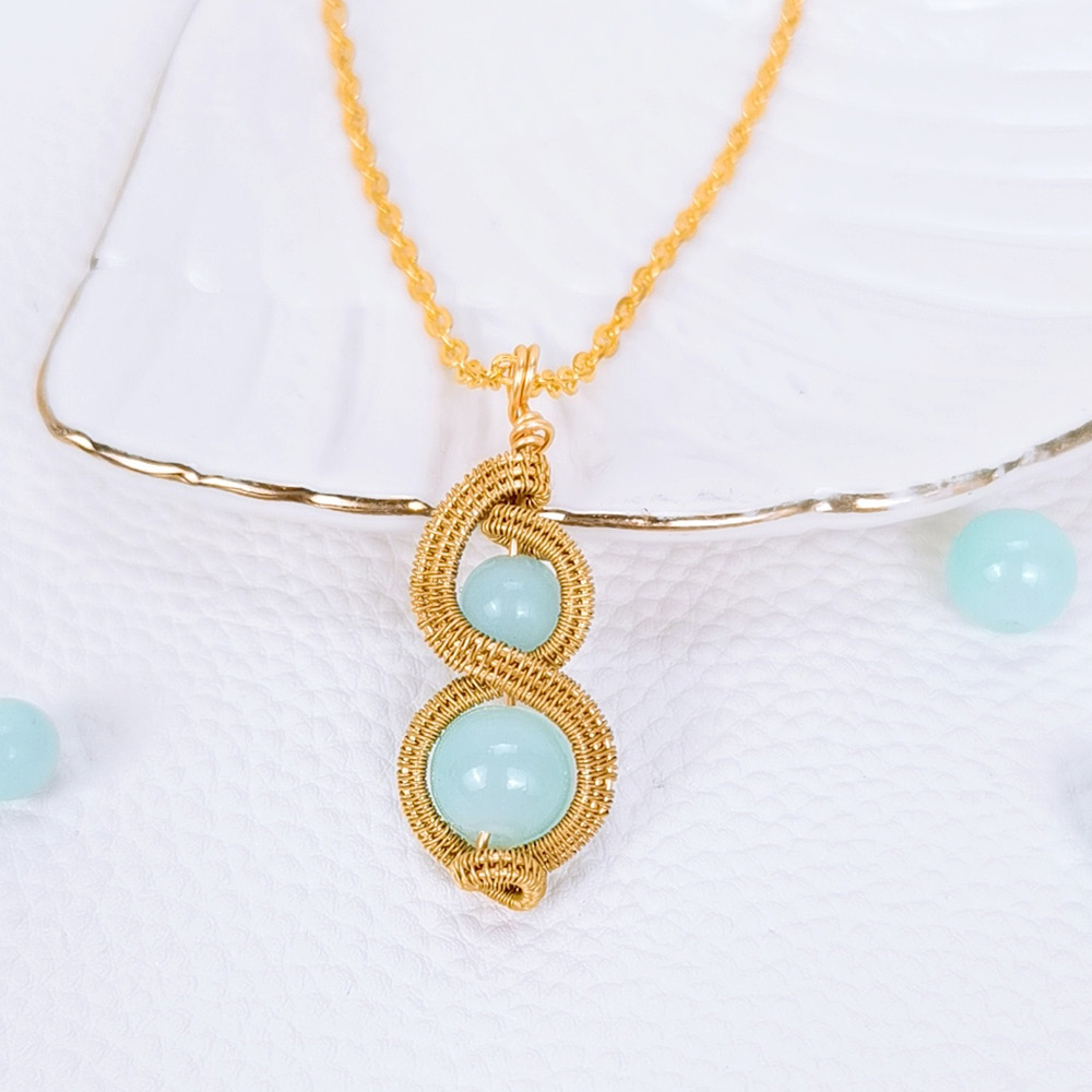 Подвеска в виде тыквы из проволоки с бусинами из драгоценных камней-7