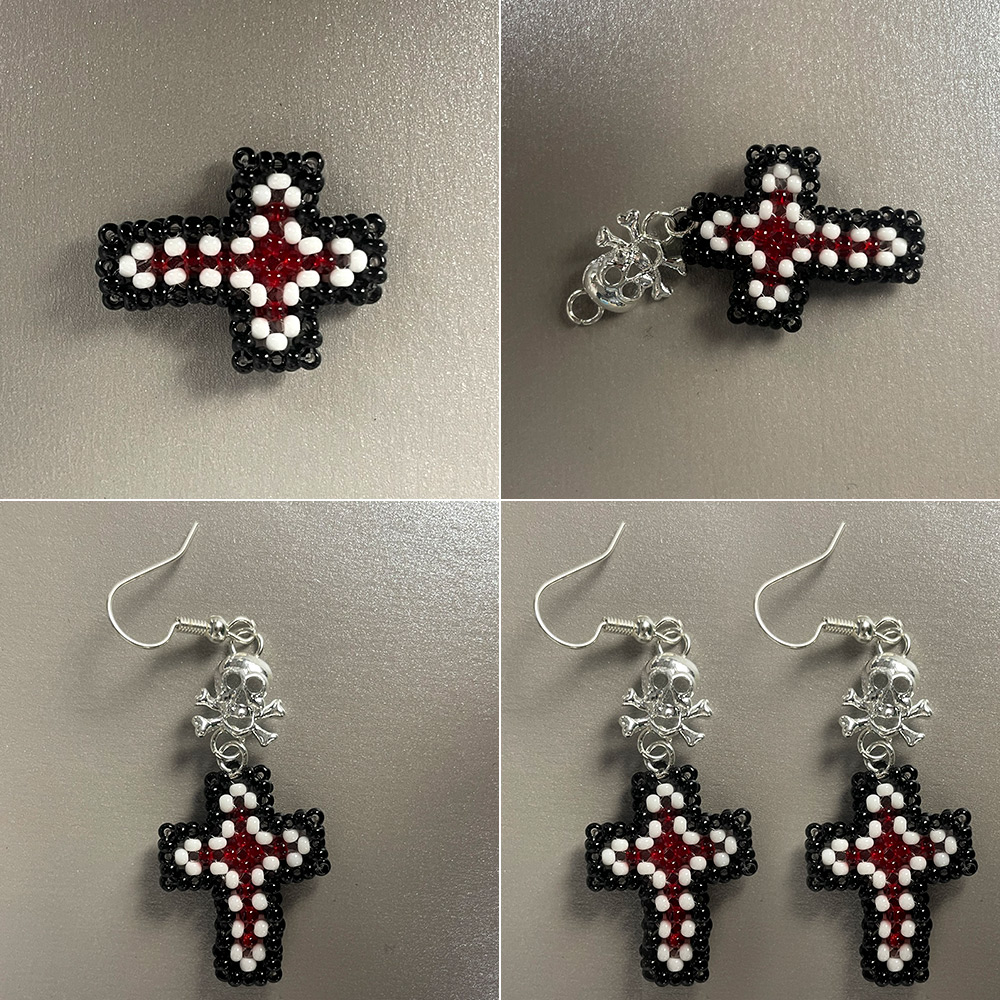 PandaHall Selected мастер-класс по изготовлению серег-крестиков из бисера в стиле Хэллоуина-5
