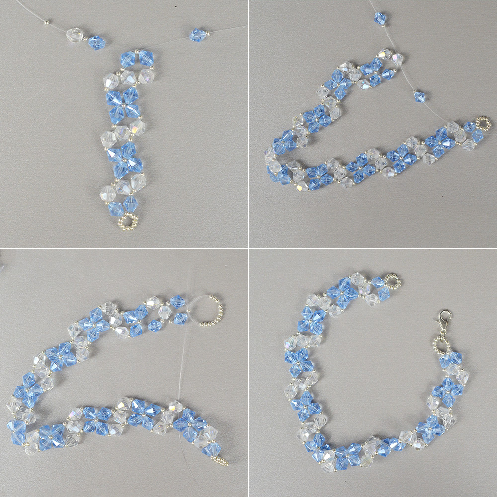 PandaHall Selected мастер-класс по изготовлению синего двухконусного браслета из стеклянных бусин.-6