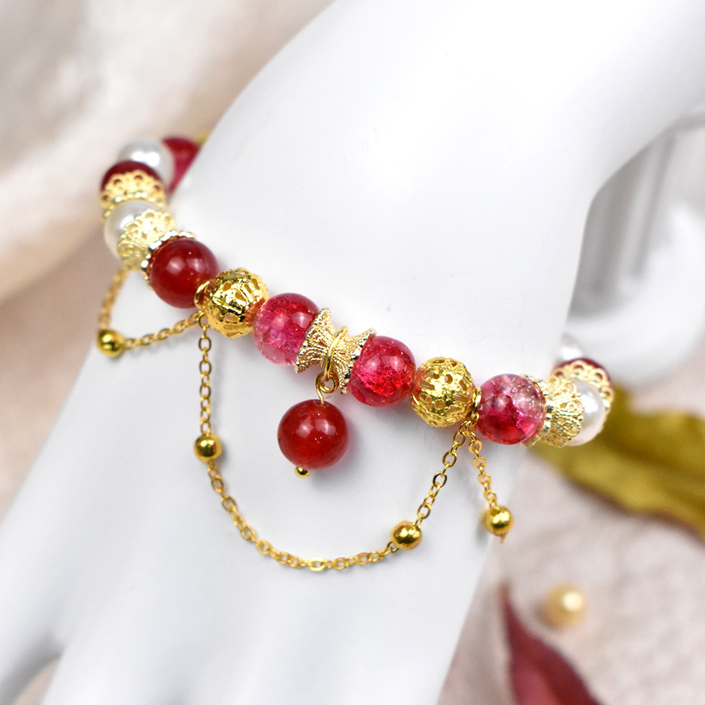 Браслет-цепочка с красными бусинами из драгоценных камней-5