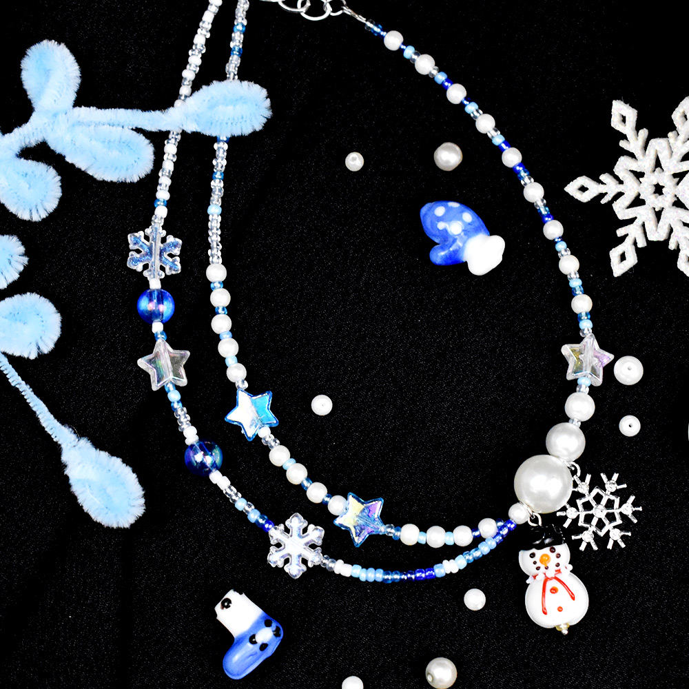 Зимнее бусы-снеговик ожерелье