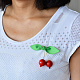 Spilla di ciliegia con perline rosse e nastro verde-5