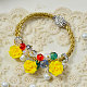 Bracelet cordon en cuir jaune avec perles fleurs-4