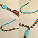 Wood and Turquoise Beaded Tassel Necklace-4