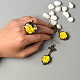 Juego de aretes y anillos de flores con cuentas de resina-5