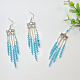 Blue Glass Bead Tassel Earrings-1