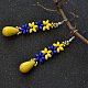 2-Hole Seed Bead Flower Earrings with Turquoise Beads-5