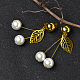 Pearl Glass Bead and Leaf pendants Earrings-4